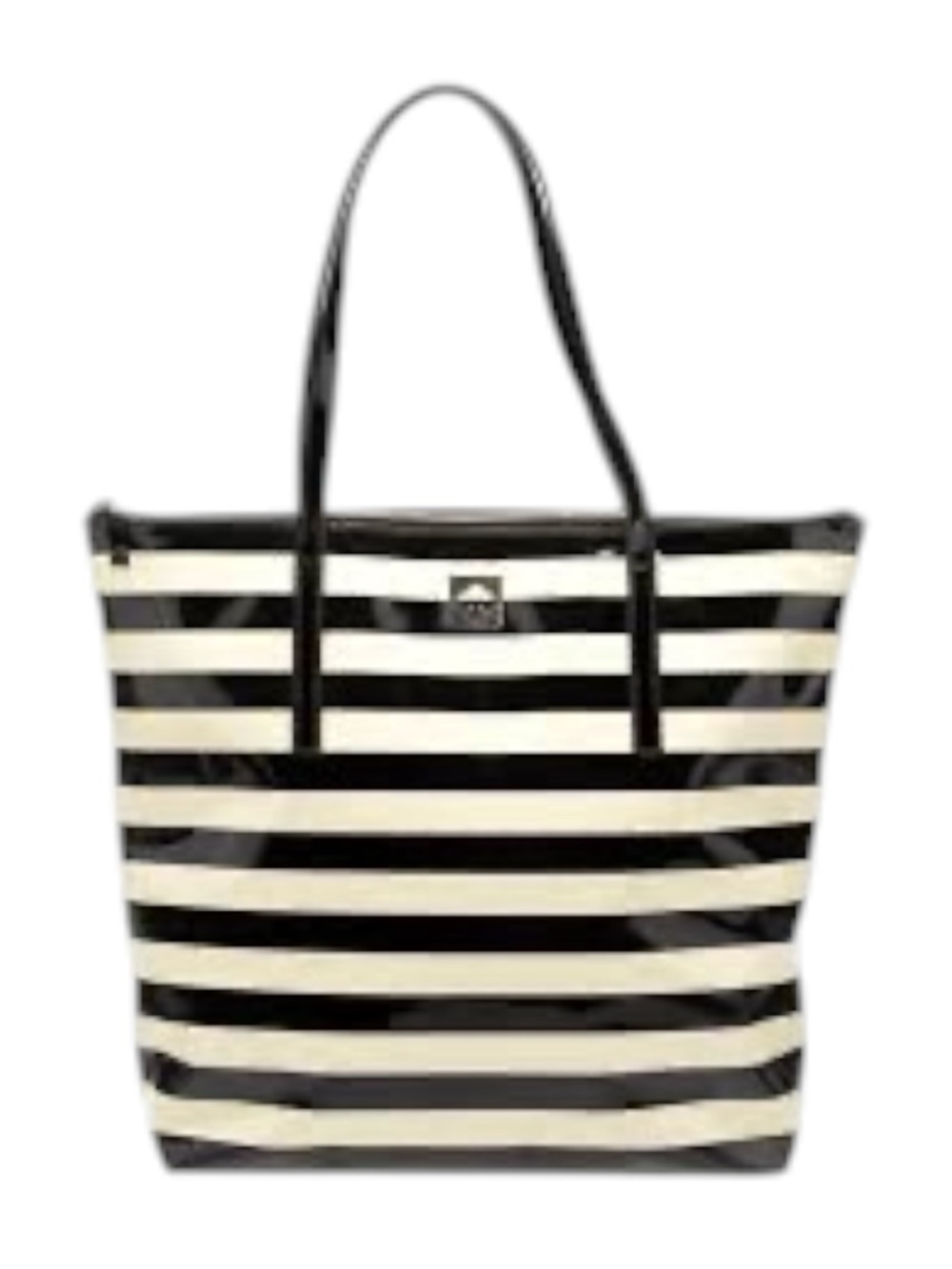 Kate Spade New York Tote Shoulder Bag Womens Large Black Cream Striped Zip